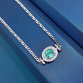 wholesale Metal material first: ZHUO ZHI FAN Jewelry New Simulated Paraiba High-Carbon Diamond Necklace 9*11mm Oval Creative Cuban Link-0-1