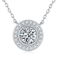 wholesale S925 silver plated with 18k gold necklace with 1 carat round bubble full moissanite pendant from moissanite manufacturer wholesale-1 carat full moissanite 925 silver