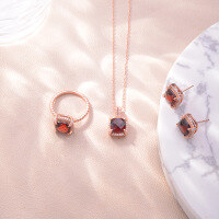 wholesale Rose gold-plated S925 silver set with red garnet and moissanite in Instagram style, cross-border bestseller-Garnet Ring &gt; Earrings