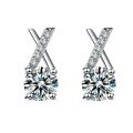 S925 Sterling Silver D Color Moissanite 50-Point X-Cross Four-Prong Stud Earrings-0-3