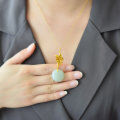 wholesale 925 Silver Gold-Plated with Certificate, Round Drum Surface Jade Pendant, Original Light Luxury Design Floral Inlay Hetian Jade Necklace-0-1