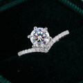 S925 Silver Moissanite Ring, 1ct Six-Prong V-Shaped Fashion Jewelry for Drop Shipping-0-0