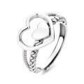 wholesale S925 Sterling Silver Minimalist Design Openwork Heart Stackable Woven Sweet-Edgy Style Adjustable Ring-0-4