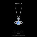 925 Silver Super Flash Full Diamond Saturn Necklace Women's Versatile Luxury Planet Collarbone Chain-0-5