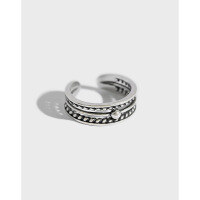 wholesale S925 Sterling Silver 040 Korean-style Vintage Distressed Line Hollow Twist Open Adjustable Ring Women's Knuckle Ring Toe Ring-Jagl-040>One Size