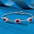 wholesale S925 Silver Jewelry New Year Ruby Ribbon Tourmaline Elastic Bangle Palace Style Festive Bracelet-0-3