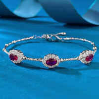 wholesale S925 Silver Jewelry New Year Ruby Ribbon Tourmaline Elastic Bangle Palace Style Festive Bracelet-B146 White Gold Ruby Bracelet>925 Silver