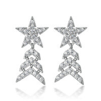wholesale S925 sterling silver cross-border new trendy Chanel-style star earrings, star-shaped tassel earrings wholesale-Platinum>925 silver