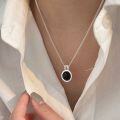 wholesale S925 Sterling Silver Round Black Agate Necklace for Women Korean Summer New Arrival Versatile Minimalist Choker-0-2
