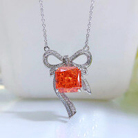wholesale S925 Sterling Silver New Royal Luxury Style Bow Pendant 10*10 Inlaid Elegant Necklace-N138 Pink Diamond >925 Silver