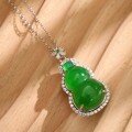 wholesale S925 Silver Gold-Plated Green Chalcedony Gourd Pendant Women's Necklace, New Chinese Style Versatile Hot Seller from Yuntong Jewelry-0-1