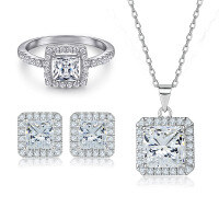 wholesale High-Quality 925 Sterling Silver European and American Zircon Square Diamond Ring Necklace Ins Square Earrings Set-Ring TL-402 US size 5#