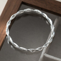 wholesale 999 Silver Fresh, Sweet, Ins Style, Niche Design Twisted Filigree Closed Hoop Bracelet S7865-Pure silver 999 bracelet ≈ 16.5g Pure silver