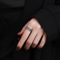 wholesale S925 Sterling Silver Korean Style Vintage Antique Black Zirconia Full Star Creative Sweet and Edgy Open Adjustable Ring for Women-0-2