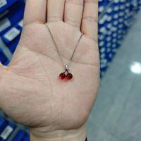 wholesale Metal material first, the internet-famous hit small cherry garnet necklace with a high-end red pendant for women, featuring lightweight luxury, niche design, versatile and sweet style-xb600-Red Cherry Necklace (White Gold)