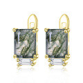 wholesale S925 sterling silver plated with 18k gold earrings, small and fresh versatile stud earrings with natural moss agate gemstone, non-fading-0-0