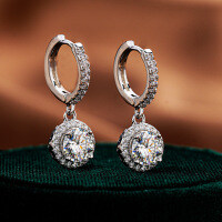 S925 Silver Moissanite Luxury Round Earrings Wholesale Factory-1 carat (zircon)