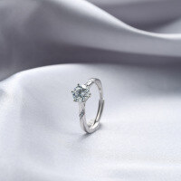 wholesale 925 Sterling Silver Moissanite Ring for Women 1 Carat Six-Prong Solitaire Ring Couple Style Engagement Wedding Diamond Ring Birthday Gift-1 carat moissanite diamond ring in 925 silver with adjustable opening