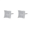 S925 Sterling Silver Rhombus Hip-hop Cubic Zirconia Stud Earrings-0-3