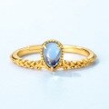 wholesale S925 Sterling Silver Minimalist Geometric Teardrop Ring with Swiss Blue Topaz, Adjustable Open Shank (Wholesale)-0-4