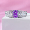 wholesale Metal Material: 925 Sterling Silver, High Carbon Diamond, Lavender Purple 5*7 Radiant Cut Euro-American Ring-0-5