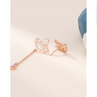 wholesale S925 Sterling Silver Pink Diamond Small Swan Earrings for Women, Fashionable Internet Celebrity Style Asymmetric Diamond-Studded Ear Accessories with a High-End Feel-Rose gold earrings with plastic earplugs 925 silver