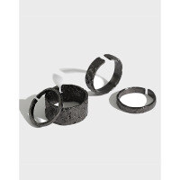 wholesale S925 Sterling Silver Korean Style INS Minimalist Black Foil Silver Ring for Women-#351/2mm【No. 11/Adjustable】 Adjustable opening