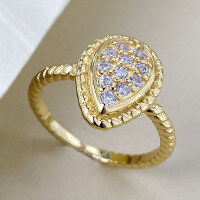 wholesale 925 Silver Plated with 18K Gold, Zhuozhifan Jewelry Bohemian Style Teardrop-shaped High-end Fashion Ring-R1292 Gold Teardrop Ring  Size 6