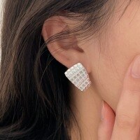 wholesale S925 Sterling Silver Geometric Wide-Face Heavy Work Earrings Women Korean Summer New Arrival Versatile High-End Ear Accessories-Sterling silver