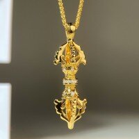 wholesale 18K Gold Plated with Diamond Accents and Gold Sand Finish, Shuibei Same Style Vajra Pendant Necklace, Color Retention New Chinese Design-XL307-T