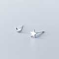 wholesale Metal: s925, star and moon asymmetrical earrings for women, Korean style minimalist and cute ear piercings jewelry E379-0-4