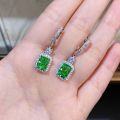 wholesale S925 Sterling Silver Women's Square Emerald Cut Ice Flower Cut Green Stud Earrings Full Diamond Jewelry-0-2