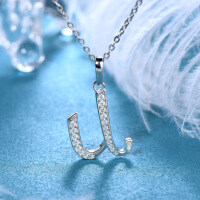 Metal Alloy Creative 26-Letter Simple Moissanite Necklace with Advanced Group Setting-U-style [Clearance Sale with Free Shipping]  925 Silver