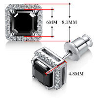 wholesale Wholesale S925 Sterling Silver Plated 18K Gold Black Square Moissanite Stud Earrings for Cross-Border EU and US Fashion Trends-Black>925 silver