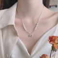 wholesale S925 Sterling Silver Crushed Silver Spliced Pearl Bow Necklace, Fashion French Retro Luxury Style Collarbone Chain-0-1