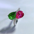 wholesale 925 Silver Metal Material Mù Jǐng Jewelry New Product 7*9 Waterdrop Shape High Carbon Diamond Pink Diamond Green Diamond Ring for Women, Fashionable and Versatile-0-2