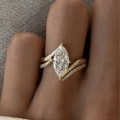 wholesale S925 Silver Marquise Moissanite Ring Stackable Set Curved Shank Gemstone Accented Gold Tone Light Luxury Fashion Women's Bestseller-0-3