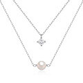 wholesale S925 Sterling Silver Double Layer Four-Prong Diamond-Pearl Necklace,Ins-0-4