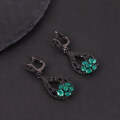wholesale S925 Sterling Silver Halloween Opal Earrings with Black Gun Color, Set with Natural Garnet, Dark Gothic Style-0-2