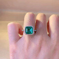 wholesale S925 Sterling Silver New 9*9mm High Carbon Squared Paraiba Color Ring for Women, Fashionably Minimalist-0-3