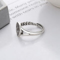 wholesale 925 Sterling Silver Chain Link Connected Tongbao Coin Design Ring, Vintage Literary National Trend Chinese Style Index Finger Ring-0-2