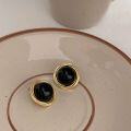 wholesale S925 Sterling Silver Black Agate Vintage Stud Earrings for Women, New Fashion French-Inspired Internet Celebrity Earrings-0-5