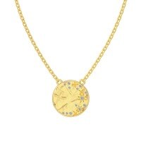 wholesale S925 Sterling Silver Advanced Sense Women's Necklace with Exquisite Star Pattern and Zircon Round Pendant Design, Light Luxury Style Collarbone Chain-Gold DY190911-SG-WH 925 silver