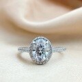 wholesale S925 sterling silver four-prong oval moissanite women's ring, delicate and dainty row ring with a small and exquisite full pave closed band-0-0