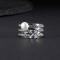wholesale S925 Sterling Silver Natural Freshwater Pearl Ring Fashion Luxury Advanced Sense Three-Ring Inlaid Gemstone Set Ring-0-0