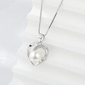 wholesale 925 Sterling Silver Heart Pearl Necklace for Women with Inlaid Diamond Shell Pearl Pendant, Small and Exquisite, Luxurious and Versatile Collarbone Chain Birthday Gift-0-2