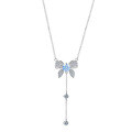 Sterling Silver Necklace with Moissanite, Fringe Bow Pendant, Summer Layering Collarbone Chain-0-3