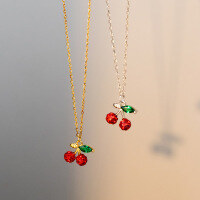 wholesale S925 Silver Nalan Fresh and Sweet Cherry Necklace, Forest-style Minimalist Full Diamond Design Fashion Collarbone Chain D5452-S925 silver necklace gold model 925 silver