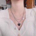 wholesale S925 Sterling Silver Double-layer Spliced Chain Black Enamel English Letter Multi-accessory Necklace Korean Style Versatile Necklace-0-0
