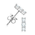 wholesale S925 Sterling Silver Korean Trendy Moissanite Three-Stone Stud Earrings for Women, Fashionable and Versatile, Dainty and Exquisite-0-4